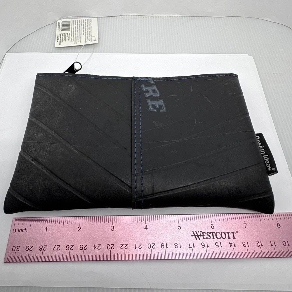 Design Ideas Folio Pouch Recycled Tire Rubber Medium Black Zippered Bag‎